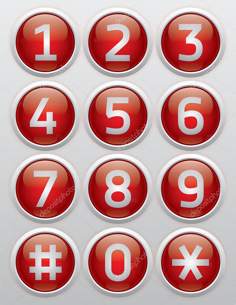 Red glossy buttons with numbers