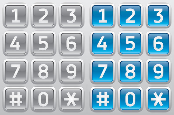 Синие пуговицы с цифрами, включенные
