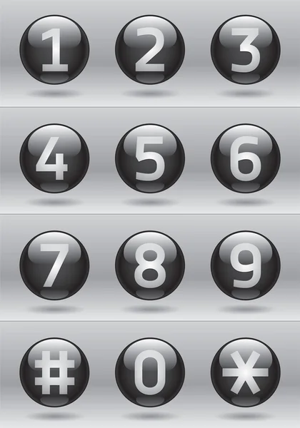 Γυαλιστερό αριθμούς διανυσματικά σύνολο, μαύρο γυαλιστερό κουμπιά — Διανυσματικό Αρχείο