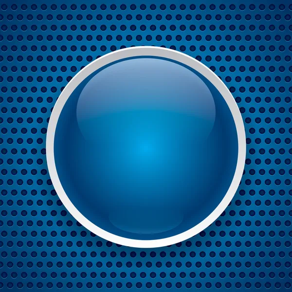 Векторна текстура, синя поверхня в круглих отворах і синя глянсова кнопка — стоковий вектор
