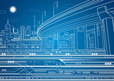 vektör şehir vektör satırları Üstgeçit Köprüsü, underground, tren, vektör tasarımı