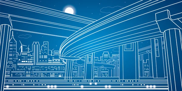 夜晚的城市、 矢量线立交桥、 矢量桥牌矢量设计 — 图库矢量图片