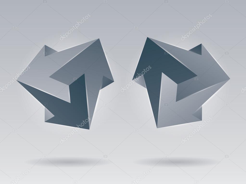Vector 3D impossible figures, unreal objects, vector unreal arrows