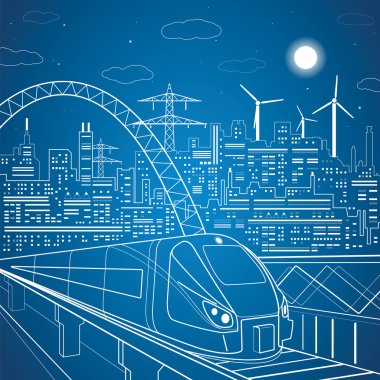 Üstgeçit hatları tren vektör, tren üzerinde arka plan ışık şehir