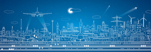 Панорама аэропорта, векторная городская инфраструктура
