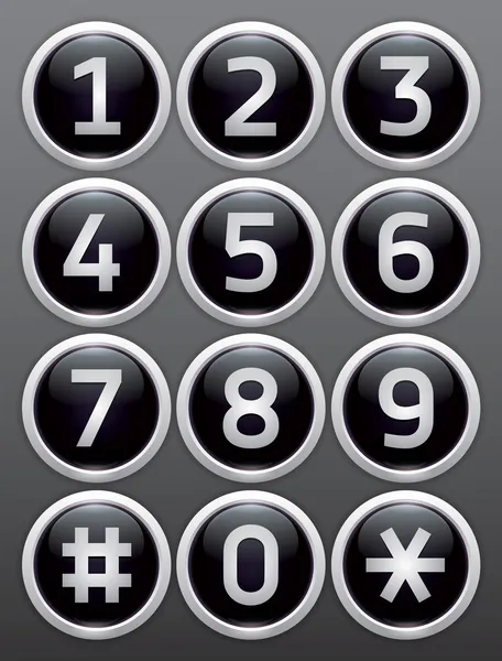 Botões brilhantes de reflexão preta com números, conjunto de botões vetoriais — Vetor de Stock