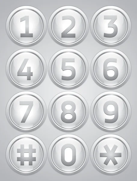 Boutons brillants réfléchissants argentés avec numéros, ensemble de boutons vectoriels — Image vectorielle