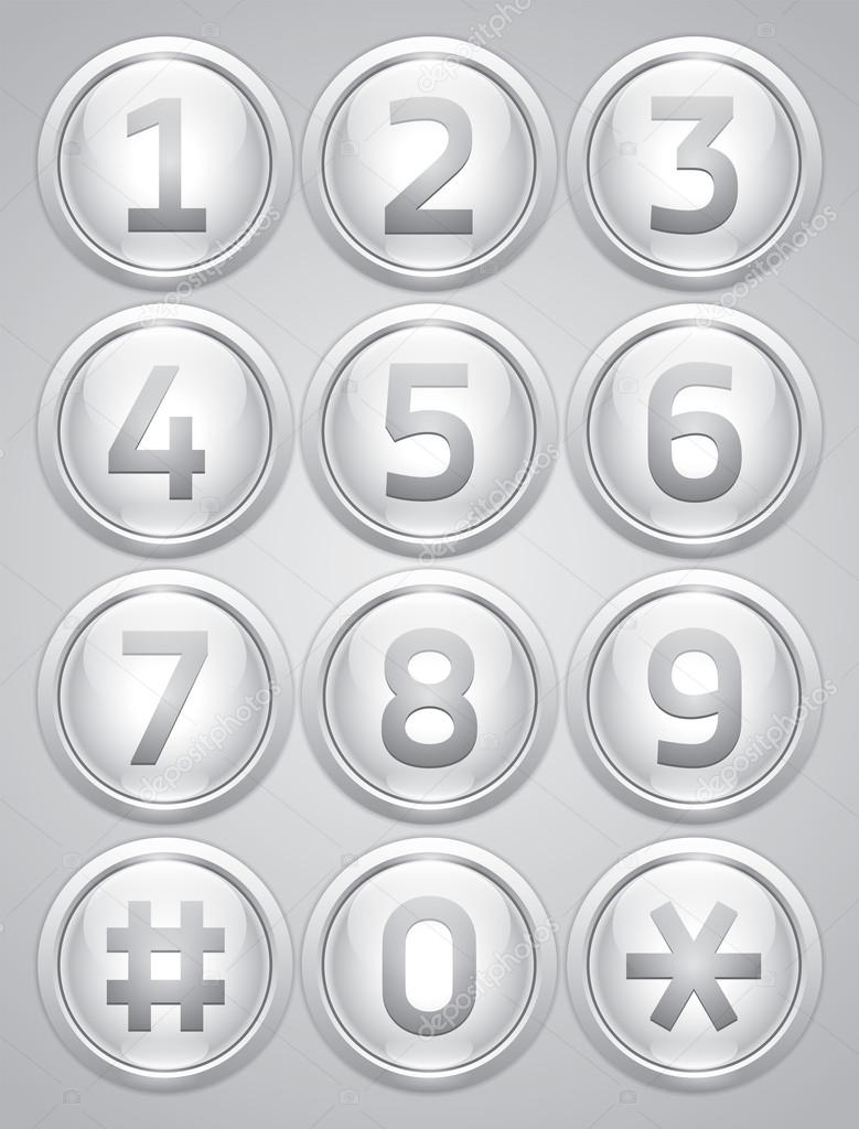 Silver reflection glossy buttons with numbers, vector buttons set