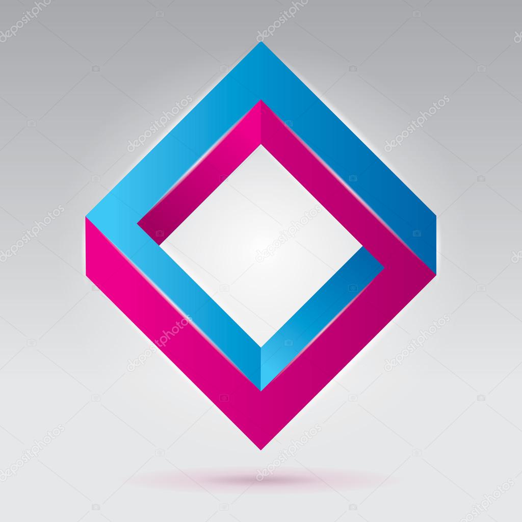 Pink-blue impossible figure, vector rhombus, abstract vector objects