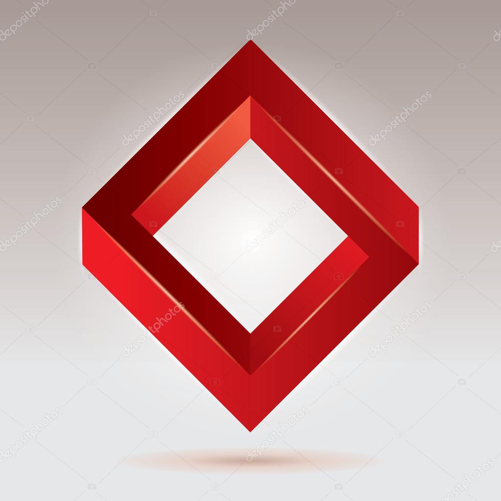 Red impossible figure, vector rhombus, abstract vector objects