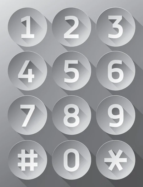 Grey buttons with numbers, vector buttons set, shadow — Stock Vector