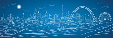 gece şehir Dağları, vektör endüstriyel panorama