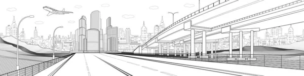 Black Outlines Infrastructure Illustration Large Highway City Modern Town White — 스톡 벡터