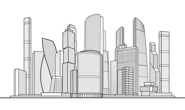 Сучасне Місто Міський Міський Комплекс Бізнес Центр Інфраструктура Окреслює Ілюстрацію — стоковий вектор