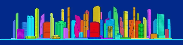 Ciudad Colorida Moderna Complejo Urbano Centro Negocios Paisaje Urbano Futurista — Vector de stock