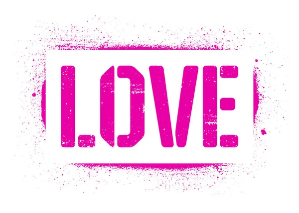 Stencil Love Iscrizione San Valentino Stampa Graffiti Rosa Sfondo Bianco — Vettoriale Stock