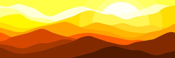 Multicolor Sunset Sand Mountains Panorama Translucent Waves Abstract Yellow Glass — Stock Vector