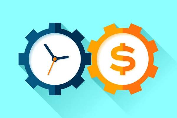 带齿轮的时钟和美元 时间就是金钱 投资机制 项目的矢量设计对象 — 图库矢量图片