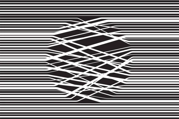 抽象的な構成 黒と白のイラスト 平行な線は 円で交差します ベクター デザインのテクスチャ — ストックベクタ