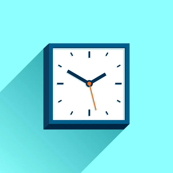 フラットスタイルで時計のアイコン 青の背景に正方形のタイマー ビジネスウォッチ あなたのプロジェクトのためのベクトルデザイン要素 — ストックベクタ
