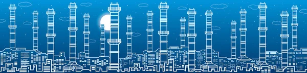 Central Eléctrica Industria Energética Esboza Panorama Ilustrativo Escena Nocturna Urbana — Archivo Imágenes Vectoriales