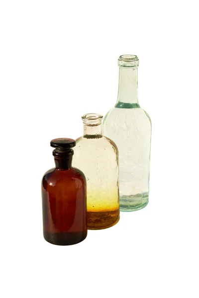 Dois frascos de laboratório e um frasco — Fotografia de Stock
