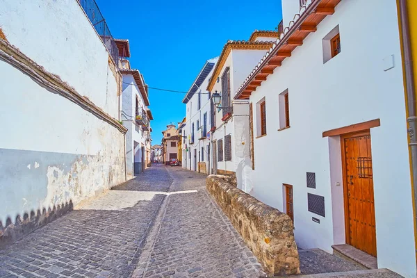 Paseo Por Casas Tradicionales Encaladas Con Paredes Blanco Albaicín Granada —  Fotos de Stock