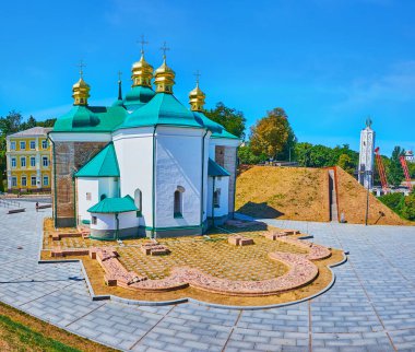The ruins of the ancient foundation of Saviour at Berestove Church, dating back to the times of Kyivan Rus, Kyiv, Ukraine