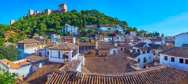 Panorama Van Het Oude Granada Met Dakpannen Van Wijk Albaicin — Stockfoto