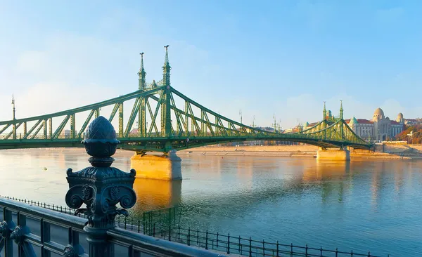 Pesti Ook Quay Observeert Donau Liberty Bridge Rivier Kwartalen Van — Stockfoto