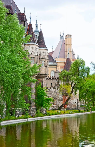 Desfrute Vista Para Lago Cénico Castelo Vajdahunyad Uma Cópia Castelo — Fotografia de Stock