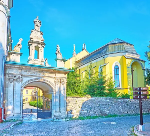 Ornate Stone Gate Historic Peter Paul Catholic Cathedral Kamianets Podilskyi — Stock Photo, Image