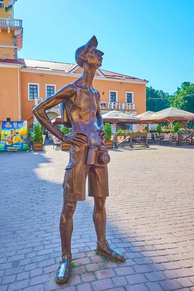 Kamianets Ucrania Julio 2021 Monumento Turista Con Cámara Histórica Plaza — Foto de Stock