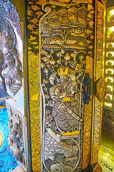 Door Silver Temple Ubosot Decorated Chased Panel Depicting Deities Buddhist — Stock Photo, Image