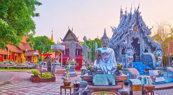 Panorama Wat Sri Suphan Temple Argent Avec Ubosot Recouvert Métal — Photo