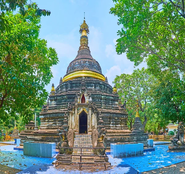 Beautiful Chedi Wat Pao Temple Decoratd Moulding Sculptures Golden Silk — Stock Photo, Image