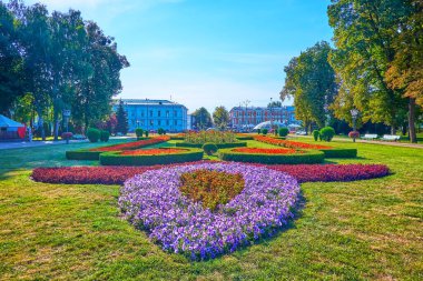 Hull Park 'ın manzaralı süs çiçekleri. Orta Poltava, Ukrayna' nın Yuvarlak Meydanı 'nda yer alıyor.