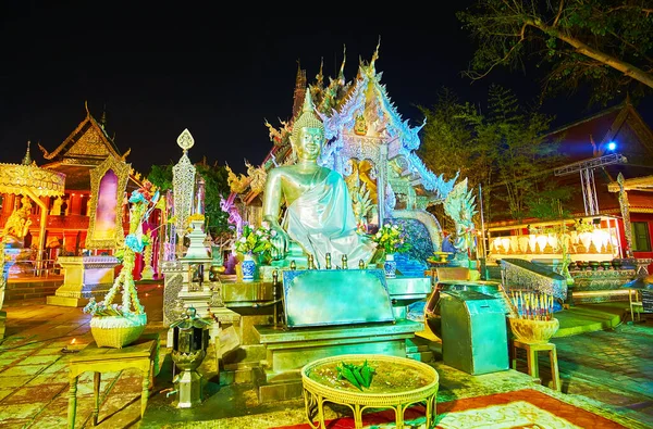 Вечірній Вид Срібного Храму Ват Шрі Суфан Срібним Зображенням Будди — стокове фото