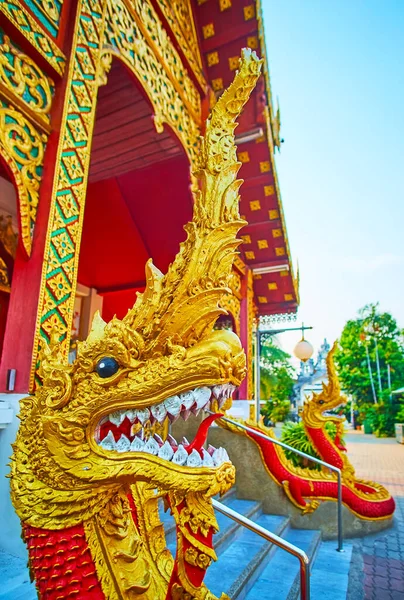 Closeup Roaring Gilt Naga Serpent Head Located Wat Mai Tang Royalty Free Stock Images