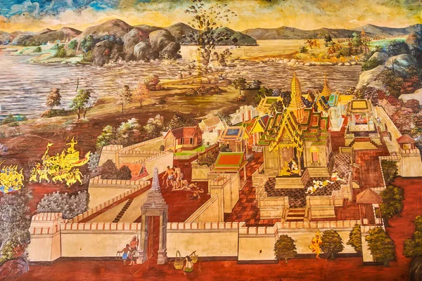 Bangkok Thailand May 2019 Murals Wall Surrounding Gallery Wat Phra — Stock Photo, Image