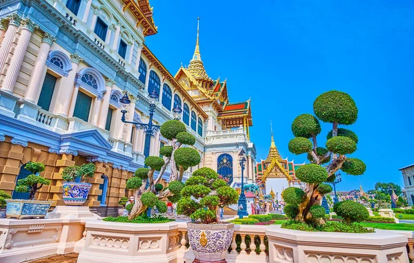 Bangkok Tajlandia Maj 2019 Przycięte Krzaki Sali Tronowej Wielkiego Pałacu — Zdjęcie stockowe