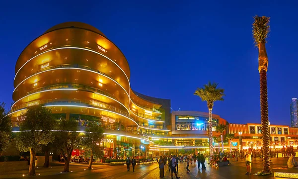 Dubai Uae March 2020 Evening Panorama Dubai Mall Palm Trees — Stock Photo, Image