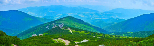 The Mount Eared Stone opens the charming view of the green Carpathians, Ukraine