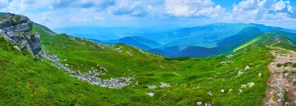 Large Panorama Des Montagnes Des Carpates Depuis Pente Mont Pip — Photo