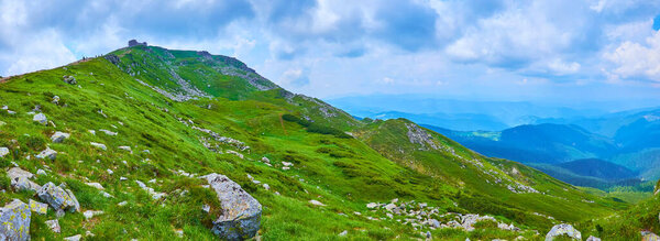 Panorama with peak of the Mount Pip Ivan and the mountains of Chornohora range, Carpathians, Ukraine