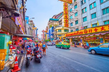 BANGKOK, THAILAND - 12 Mayıs 2019 Çin Mahallesi Yaowarat Yolu 'nda 12 Mayıs' ta Bangkok, Tayland