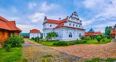 Bohdan Khmelnytsky 'nin yeniden inşa edilmiş konutunun panoraması, Kazak Hetman, Chyhyryn, Ukrayna