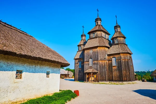 Zaporozhian 'daki yüksek kereste kilisesi Sich scansen, Khorytsia Adası, Zaporizhzhia, Ukrayna