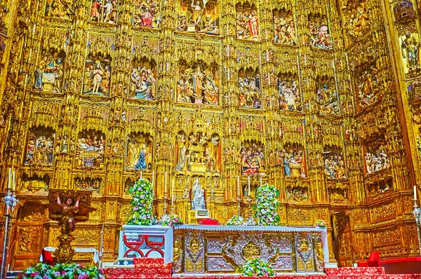 Seville Espanha Sept 2019 Histórico Altar Gótico Prefeito Altar Principal — Fotografia de Stock