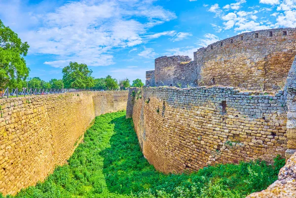 Panorama Corner Fortress Outer Walls Deep Moat Akkerman Fortress Bilhorod — Stock Photo, Image